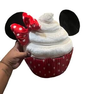 Disney Parks Minnie Mouse Cupcake Plush Pillow Bow 14” Disney Theme Parks